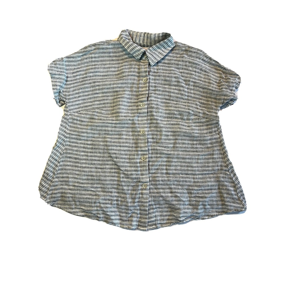 WOMENS CABI TOP SIZE XS SHORT SLEEVE LINEN BLEND SHORT SLEEVE BUTTON UP BR